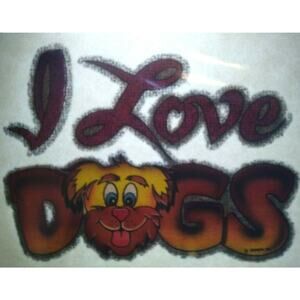 I Love Dogs Screamin Gleamin Glitter Iron-On Decal Donruss Vintage Original Cool